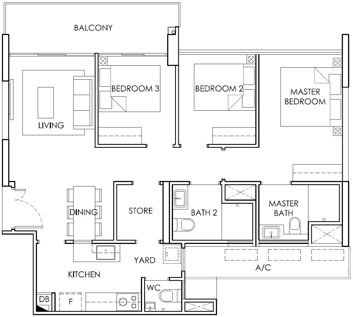 Ola EC 3 Bedroom with Store Type B6 Floor Plan