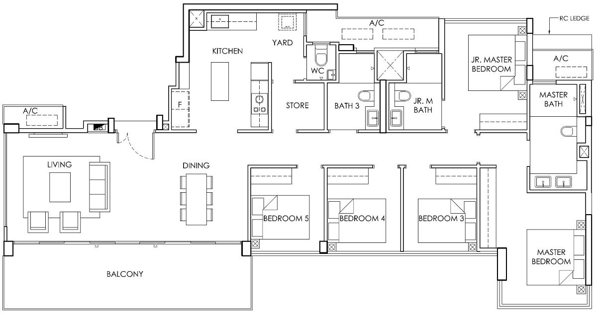 Ola EC 5 Bedroom with Store Type PH1 Floor Plan