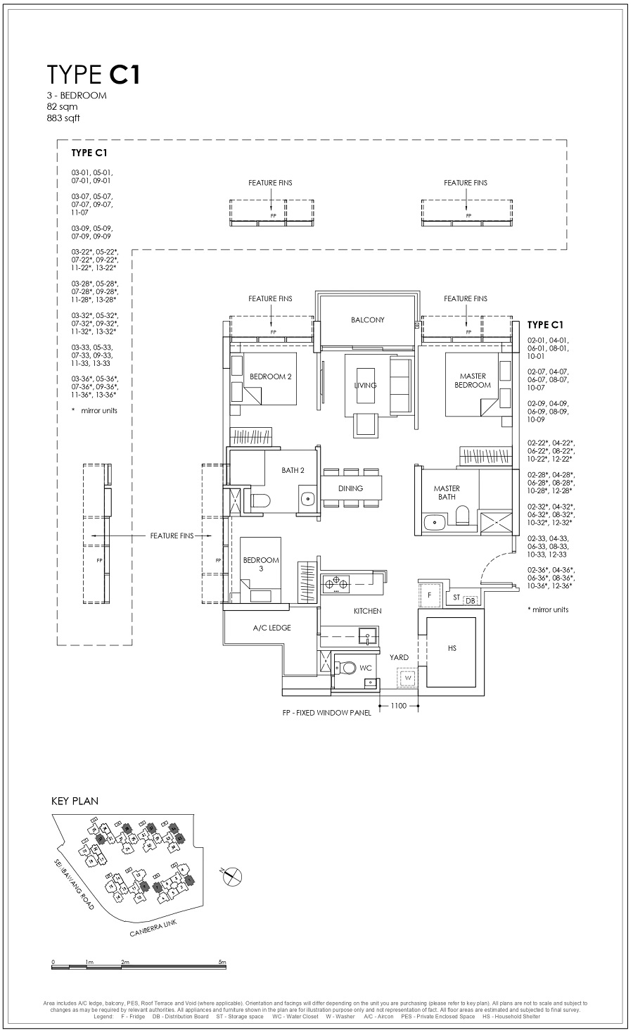 Provence Residence EC Floor Plan 3BR Type C1 883_82