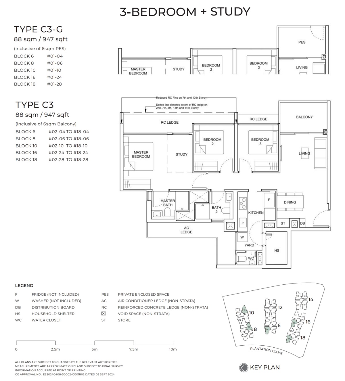 Novo Place Floor Plan 3 Bedroom + Study Type C3 88 Sqm_947 Sqft
